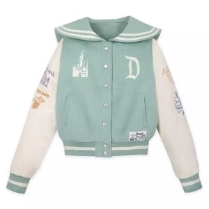 Her Universe Green and White Varsity Jacket with Ribbed Details